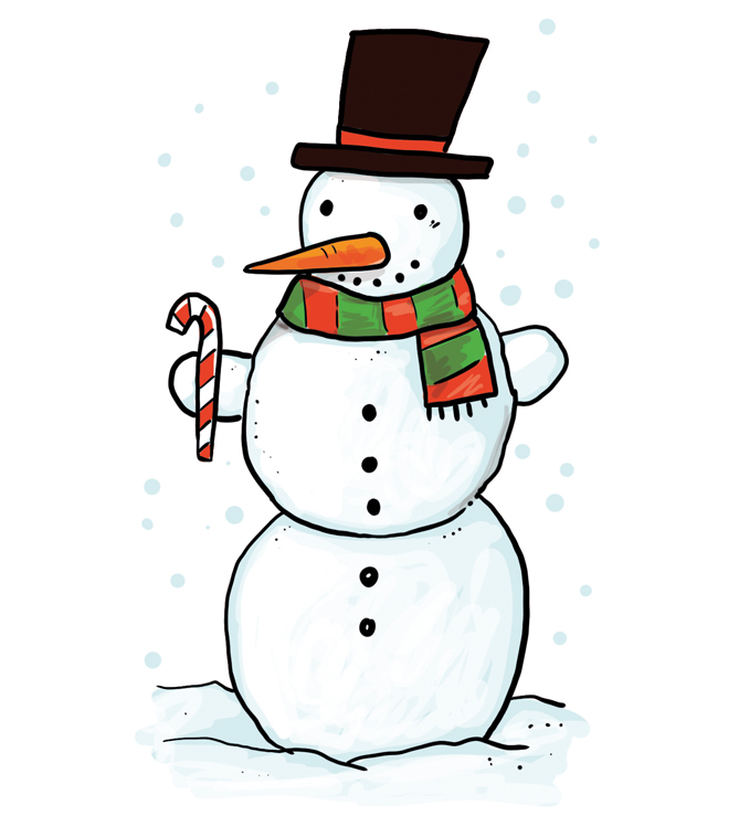 So zeichnest du einen Schneemann fertig bunt Illustration Winter