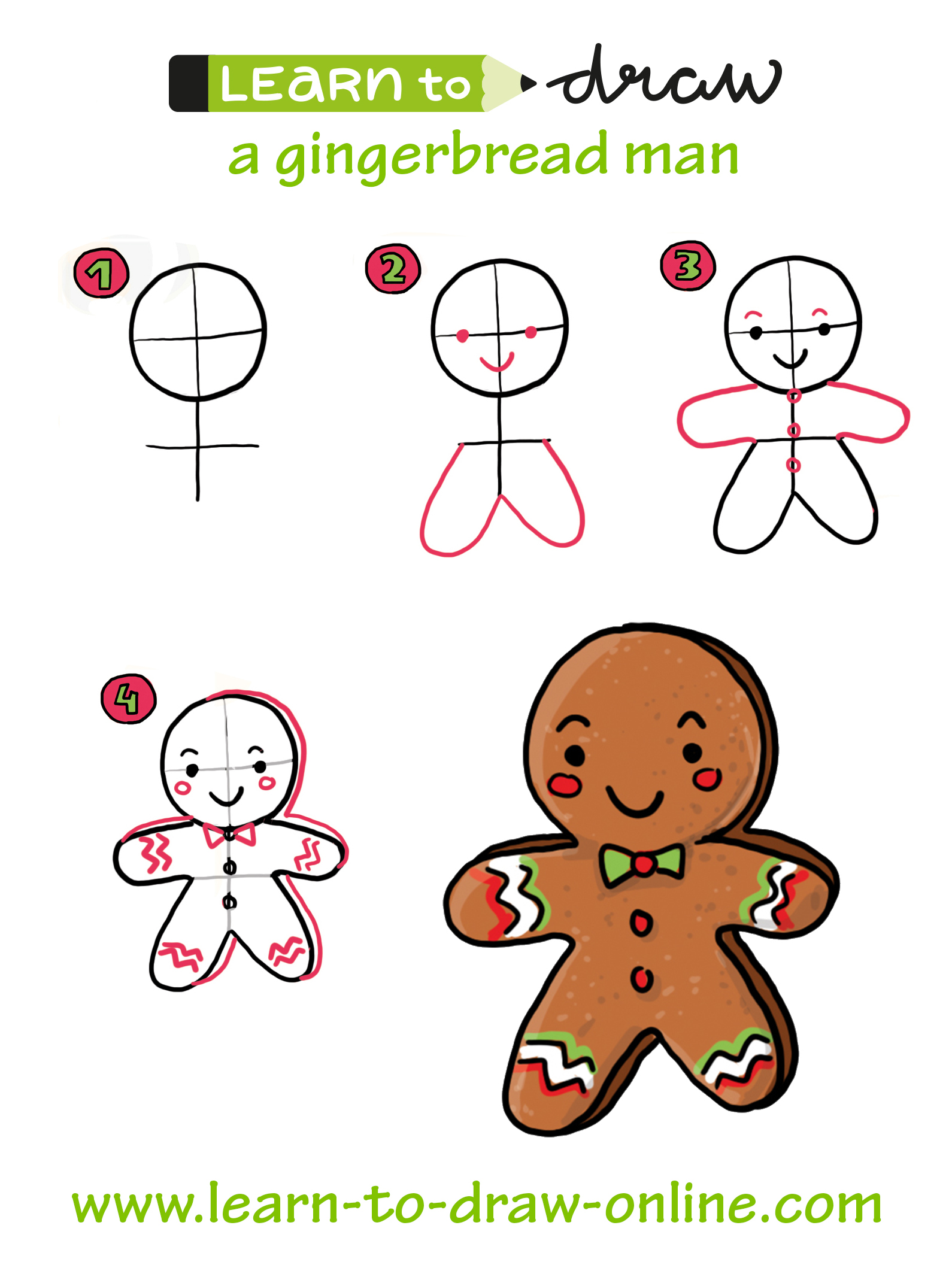 Learn how to draw a gingerbread man for christmas
