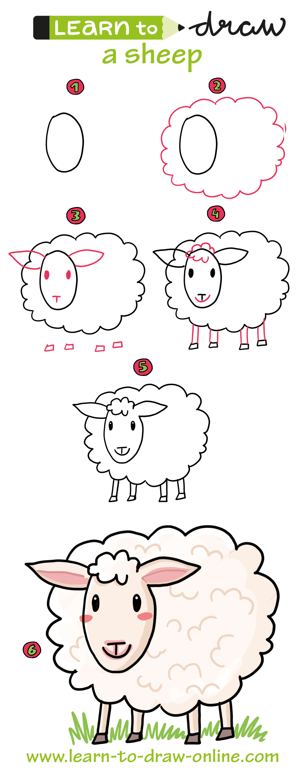 Learn how to draw an easy sheep farm animal drawing instruction