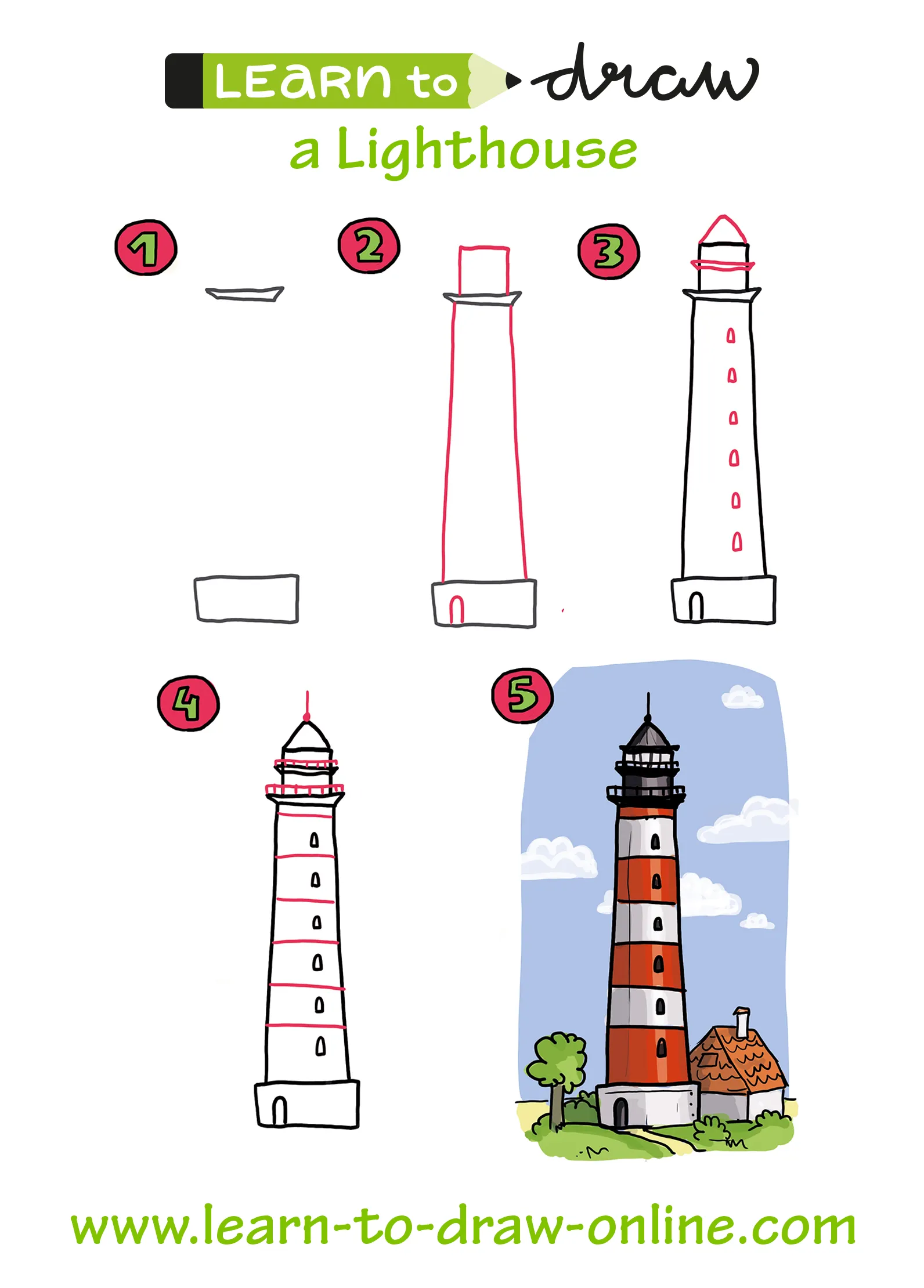 learn to draw a lighthouse ocean sea drawing